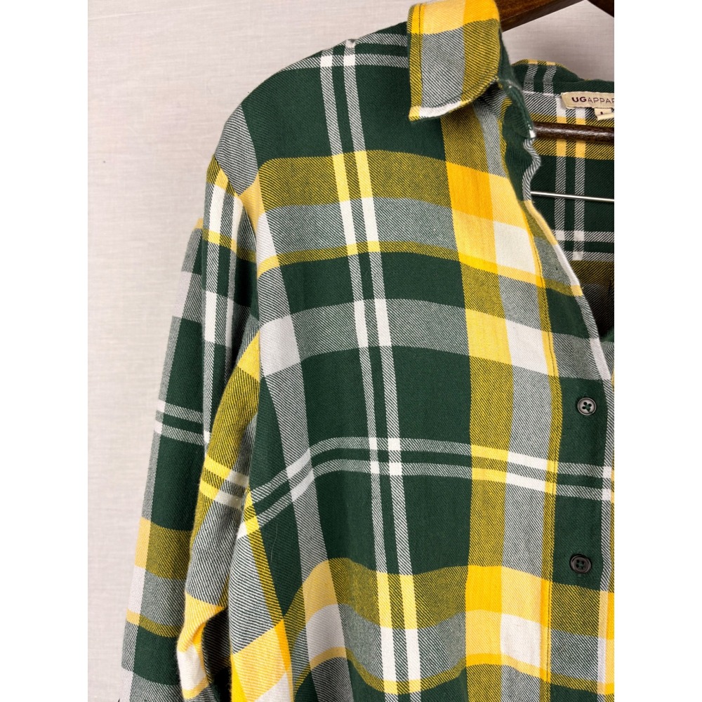 UG Apparel Baylor University Bears Plaid Flannel Shirt Green Yellow Womens Large - Picture 4 of 12